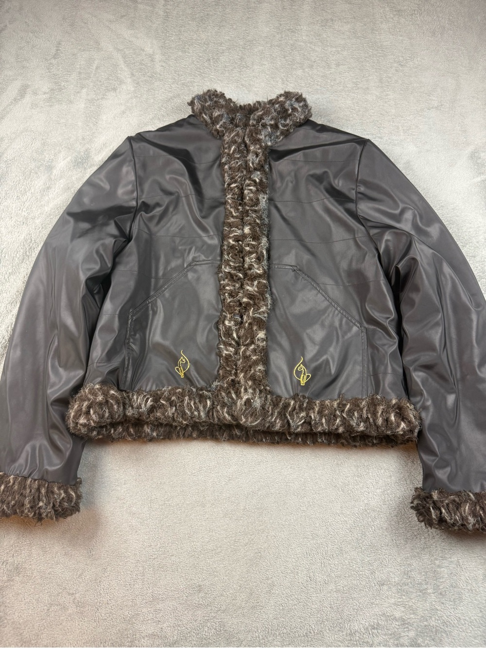 Baby Phat Y2K Fur Lined Embroidered Jacket Clasp Closure Chic McBling Size Small